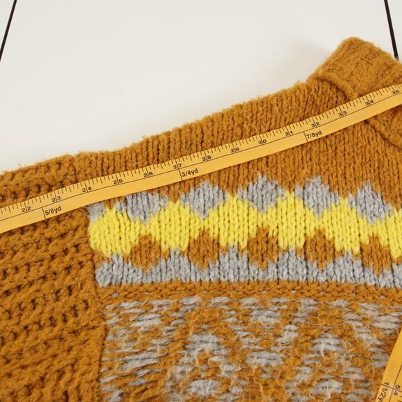 Free People Alpine Knit Pullover Yellow Cropped Sweater Womens Sz M - Picture 4 of 11